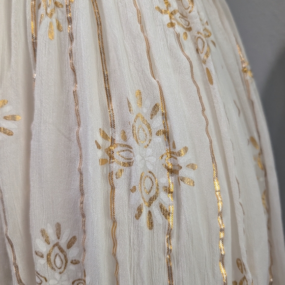 Gold Lurex Embroidered Lace-Up Maxi Dress - Made in India - Size M - Picture 11 of 14
